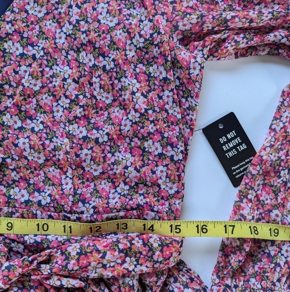 Express Ditsy Floral Button Front Belted Midi Dress Handkerchief Hem Pink White - Picture 11 of 14